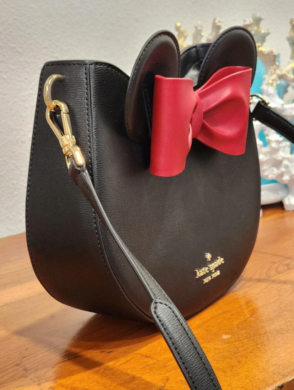 NEW! Kate Spade Disney Mickey Mouse Black Crossbody Bag with Red Bow Accent